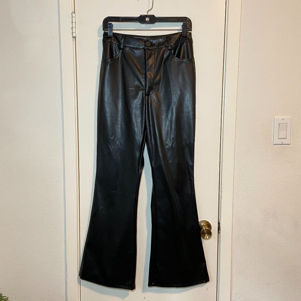 faux leather high waist flare leg pants
